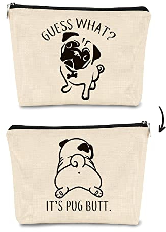BARPERY Kleine Make-up-Tasche für Mops-Liebhaber, lustige Make-up-Tasche, lustige Make-up-Tasche, Mops-Geschenke für Frauen, Kosmetiktasche, niedlicher Hund, Geburtstag, Weihnachten, für Teenager,