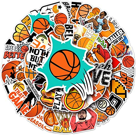 Bric Dodo 50 Stück Basketball Aufkleber Auto Laptop Telefon Gitarre Skateboard Motorrad Fahrrad Basketball Stickers Set Vinyl Wasserdicht Aesthetic Aufkleber für Jugendliche Kinder Erwachsene