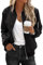 Zeagoo Veste Bomber Femme Courte Automne Mince Blouson Veste Extérieure Basique Motard Blouson Hiver Printemps Aviateur Noire XL