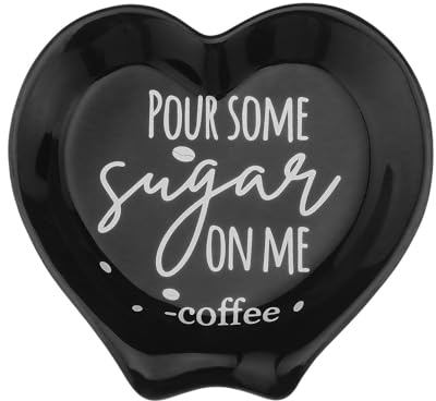 EMSea 1x Ceramic Spoon Heart Design Rest for Coffee Table Decoration Coffee Stand Embellishment and Coffee Stations, Black