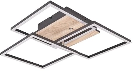 Reality Leuchten LED Deckenleuchte Mobile R62883135, Metall Schwarz matt, Holznachbildung, inkl. 27 Watt LED, Fernbedienung