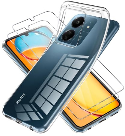 Vauki Cover per 𝐗𝐢𝐚𝐨𝐦𝐢 𝐑𝐞𝐝𝐦𝐢 𝟏𝟑𝐂 con 2 Pezzi Pellicola in Vetro Temperato, Custodia Flessibile in Silicone Trasparente Antiurto Protettiva Case per Xiaomi Redmi 13C 6.74 pollici