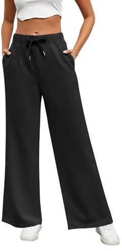 Xnova Donna Pantaloni Gamba Dritta Palazzo, Lounge Pantaloni A Vita Alta Elastico con Tasche per Yoga e Fitness (Nero, L)