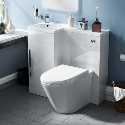 Raven LH 900mm Vanity Basin Unit, WC Unit & Ellis Back to Wall Toilet White