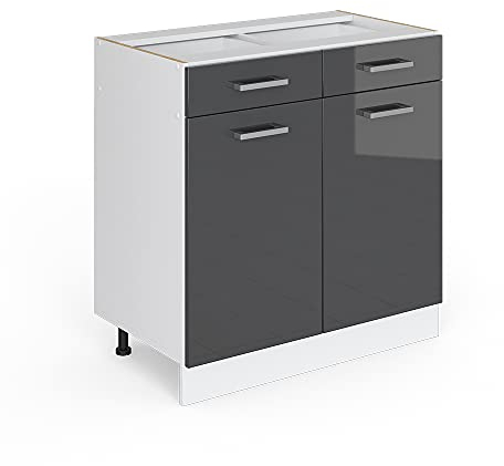 Vicco Unterschrank R-Line, Anthrazit Hochglanz/Weiß, 80 cm mit Schubladen und Türen, ohne Arbeitsplatte