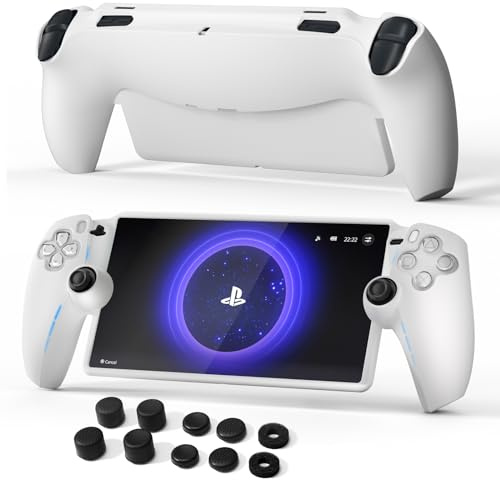 JCHOUS Protective Case for PlayStation Portal, 8 Thumb Grip Caps + 2 Precision Ring for Soft Silicone PlayStation Portal Case, White