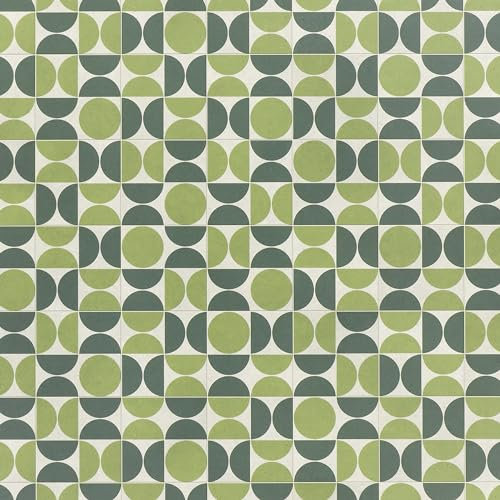 Green Patterned Vinyl Flooring Roll Geometric Vintage Tile Effect Felt Backed Lino Flooring Sample Avocado Green