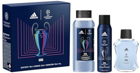 Le coffret adidas UEFA Goal comprenant une Eau de Toilette, un Gel Douche et un Déodorant Spray