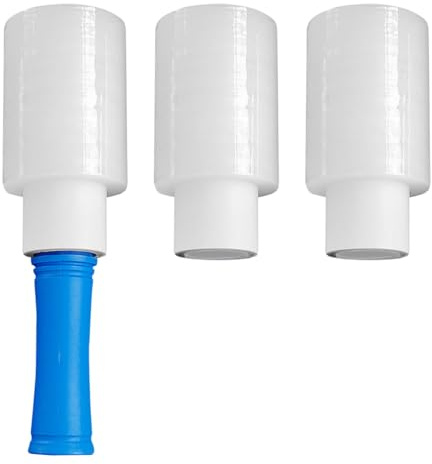 ANCLLO 3 x Mini Rouleaux de Film Alimentaire pour Palette à Main Film rétractable Film étirable pour Palette Film d'emballage en Plastique à Main Film Alimentaire Transparent avec poignée roulante