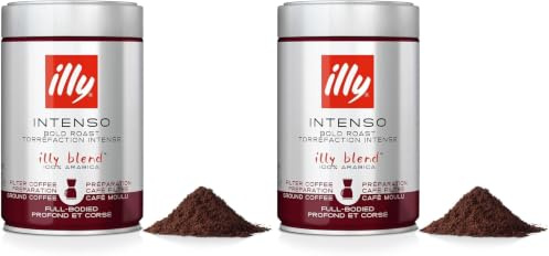 illy, Caffè Macinato per Americano Tostato INTENSO, 100% Arabica con Note di Cacao e Frutta Secca, Retrogusto Pieno e Corposo, Confezione da 500g