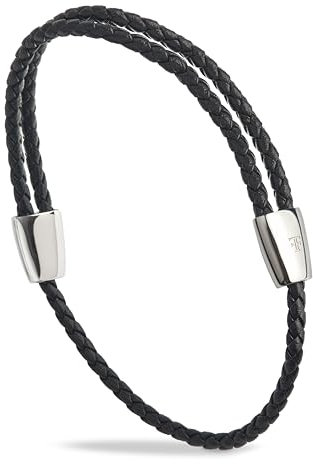 Forge & Foundry Men's Adjustable Black Braided Leather Bracelet | Highly Polished Sliding Clasps | Design-Led, Artisan Jewellery from London (Polished Silver) - Trinity