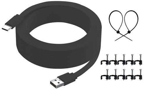 BCSAILVE Waterproof USB C Cable 33 FT for Outdoor Indoor Security Camera, 10M Long Type-C Extension Cord Flat, Black