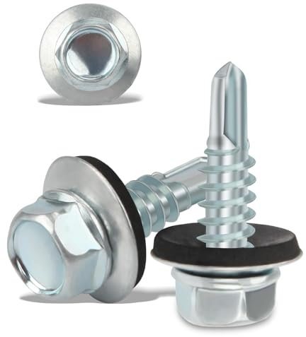 120 tornillos de techo con arandelas de goma de 4,8 x 16 mm, tornillos autorroscantes de cabeza hexagonal para revestimiento de techos corrugados de metal galvanizado para techo de hojalata