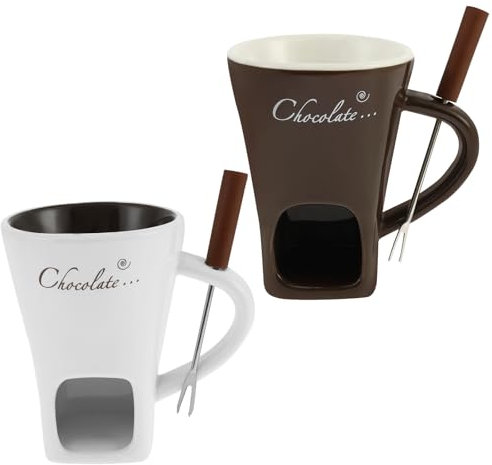 Fondue Mug, 2 Sets Ceramic Chocolates Fondue Mugs Set, Sweet Fondue Cup Kit, Chocolates Melting Mug, Butter Warmer Set, Fondue Pot Melting Pot Set, Melt Hot Pot Bowl Set for Cheese Chocolate Butter