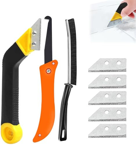 8PCS Grout Remover, Pro Grout Removal Tool, 1 Grouting Removal Tool 5 Pcs Extra Replacement Accessories 1 Hand Saw Angled Grouting Rake and 1 Pcs Brush for Tile Remover