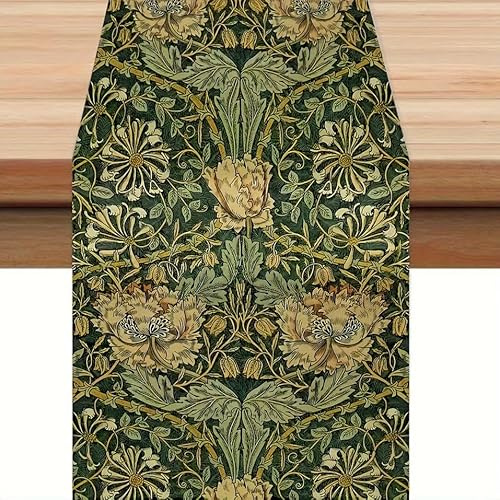 Tischläufer mit Blumenmuster, Vintage-Stil, 183 x 33 cm, Grün und Gold