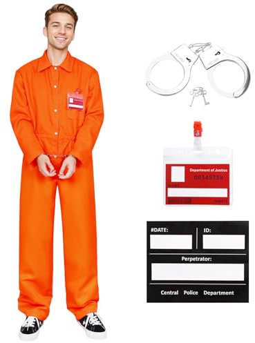 Joyesplay Prisoner Costume Orange Prisoner Costume Adult Men’s Prison Jumpsuit Fancy Dress Halloween Costumes (Orange, M)