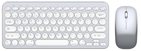 Wireless Keyboard and Mouse, Compact Multi-Device Bluetooth Keyboard and Mouse Combo, Silent Adjustable 2400 DPI, 2.4G+Bluetooth Computer Keyboards for Laptops Mac PC, Chrome OS, Travel (Silver White)