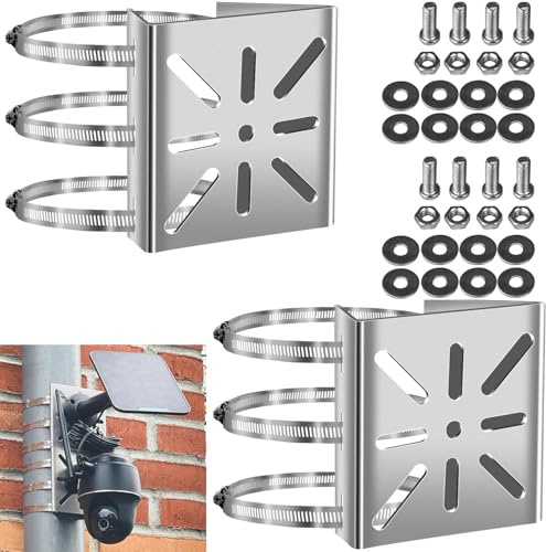Universelle Masthalterung für Überwachungskameras, Vertikale Stangenhalterung aus Edelstahl mit Schrauben und 3 Verstellbaren Klemmen, Halterung für CCTV-Kameras, IP-Kameras, Solarpanels（2PCS）