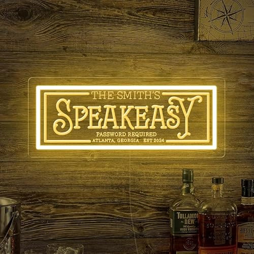 Personalisiertes Speakeasy Lounge Neon Schild, dimmbares Home Bar LED Neon Licht, personalisiertes Speakeasy Lounge Bar Wandschild, Geschenke für Männer, Mancave Dekor