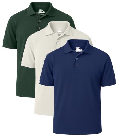 Himalayan Pack of 3 Breathable Cotton Polo Shirts for Men Adult Comfortable and Lightweight Ribbed Collar Quick Dry Short Sleeve Men's Polos, Royal Blue/White/Green, M