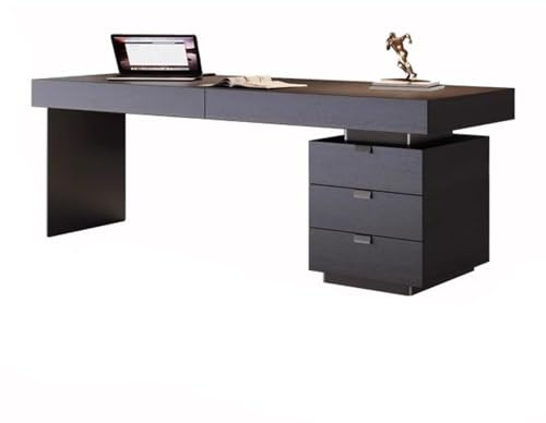 ZENGXJYCQINGJIANG Gaming Desk Modern Executive Office Desk with Storage, Smoked Wood PC Writing Table with Charging Outlets(M)