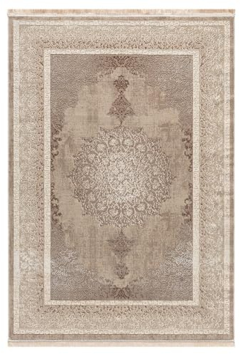 VIMODA Teppich Kurzflor Moderner Teppich mit Ornament-Muster – Pflegeleicht & Robust – Für Fußbodenheizung geeignet,Farbe:Beige;Maße:80x150 cm
