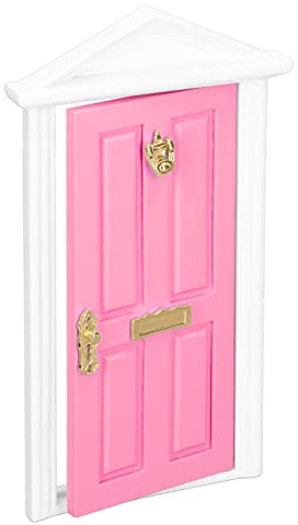Eminchu Pequeña Puerta de Madera del Hada de los Dientes, Detalles Vibrantes, Ideal para Decoración en Miniatura de Casa de Muñecas, Material de Abedul (Rosa Claro)