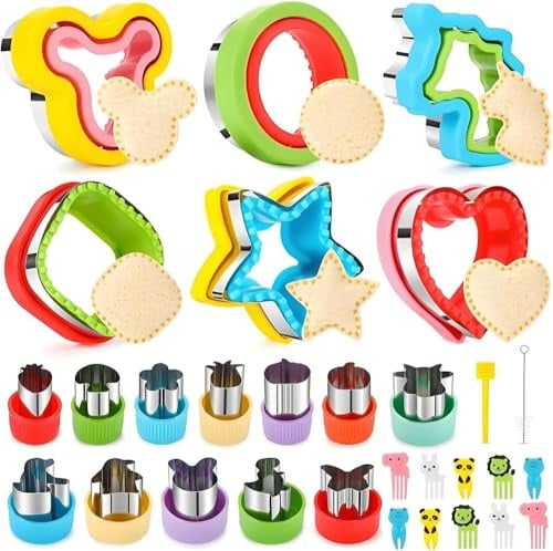 30 Stück Ausstecher Brot Und Gemüse Kinder, Plätzchenausstecher mit Food Picks, Sanwich Gemüse Obst Ausstecher für Sandwiches und Kekse Verwendet Werden