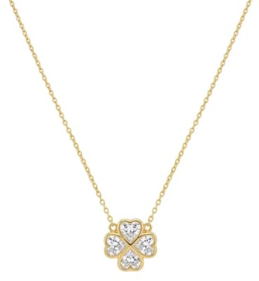 Suzan Gold Kleeblatt Halskette 925 Sterling Silber Damen Zirkonia Anhänger vergoldet Glücksbringer Kette elegant filigran Geschenk Damen