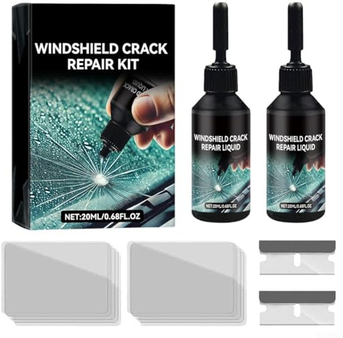 Windschutzscheiben-Reparatur-Set für Auto-Glassplitter, Risse für Bullseye Star Frakture Fix Werkzeug, schwarz (2 Set)