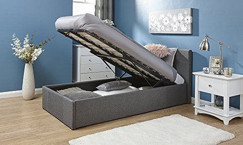 Home Source - Classic Gas End Lift 4Ft Small Double Fabric Ottoman Storage Bed - Grey