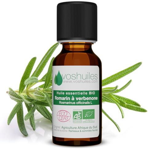 Voshuiles - Huile Essentielle Romarin à Verbénone Bio 5ml - Parfum Frais - Nombreuses Vertus - Huiles Essentielles de Qualité - 100% Pure et Naturelle - HEBBD et Certifiée ECOCERT