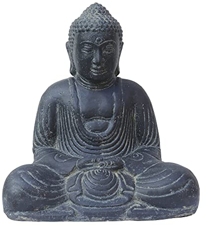 STONE art & more Buddha Figur Japan, sitzend, 41cm, Steinfigur, Steinguss, schwarz antik, Garten Deko, frostfest