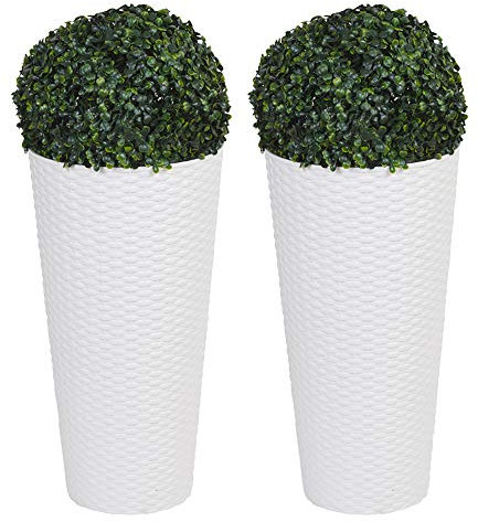 URBNLIVING Vasi da fiori in rattan di plastica con palline di bosso artificiali