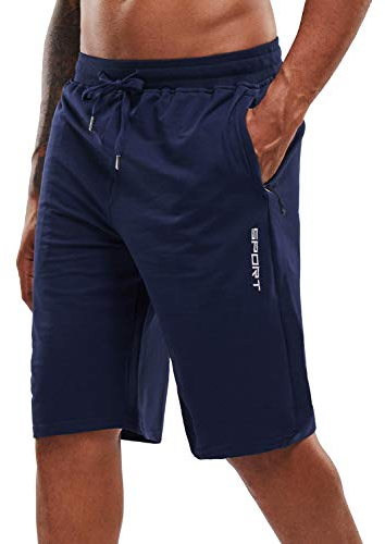 YAWHO Herren Sporthose Kurz Hose Laufshorts Trainingsshorts Schnelltrocknend mit Reißverschlusstasche/Jogging Hose für Workout,Laufsport,Fitness (1908 Blue, S)