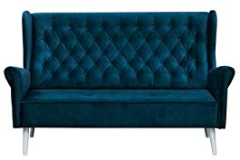 MOEBLO Ohrensofa 2 Sitzer Sofa Couch Garnitur Stoff Samt (Velour) Glamour Wohnlandschaft Chesterfield - Velo (Dunkelblau, 2-Sitzer)
