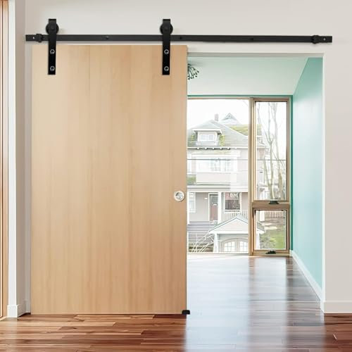 300cm Schiebetürsystem Komplett-Set für Schiebetüren mit Bodenführung Schwarz Schienen Schiebetür Hardware Kit für Schiebetür, Schlafzimmer, Badezimmer, bis 150KG