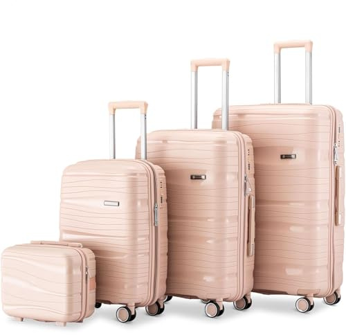 Skycases Travel One Kofferset 4-teilig – Hellrosa – Hartschalen Trolley-Set 32/60/98L, Zahlenschloss & 360° Rollen
