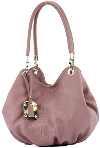 modamoda de 228 Damen Leder Schultertasche Hobo bag handmade in Italy, Farbe:Altrosa