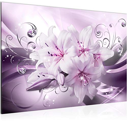Runa Art Bild Blumen Lilien Modern Wandbilder Wohnzimmer 1 Teilig - Made In Germany - Diamant Violett Lila Flur 020115b
