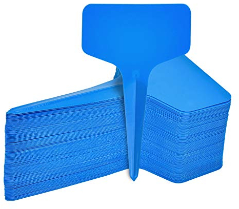 EKKONG 100 Pezzi Etichette per Piante da Giardino, Impermeabile Marcatori di Piante in plastica, Marcatori per Piante T Tipo Riutilizzabili per Semi Erbe in Vaso Fiori Verdure Serra 6 x 10 cm (Blu)