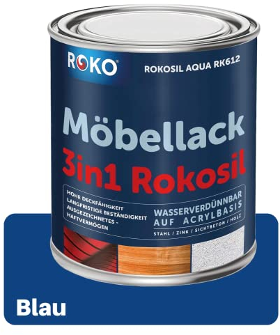 ROKO Möbellack - 0,7 Kg Blau - 3in1 Möbelfarbe auf Wasserbasis - Seidenmatt - Für Holz, Metall & Kunststoff