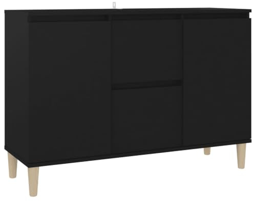 vidaXL Sideboard 2 Schubladen 2 Türen Kommode Anrichte Schrank Mehrzweckschrank Beistellschrank Standschrank Schwarz 101x35x70cm Holzwerkstoff