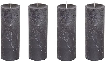 Stumpenkerzen Rustic 4er Set - Stumpenkerze, Blockkerze, Kerze, Adventskranz, Advent - Kein Ruß - Brenndauer: 95 Std. - viele Farben - 7x19 cm (Schwarz)