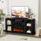 Furniwell Meuble TV de cheminée pour TV de 65, table console de divertissement multimédia avec cheminée électrique de 66 cm, support TV de ferme avec armoire de rangement pour salon (noir)