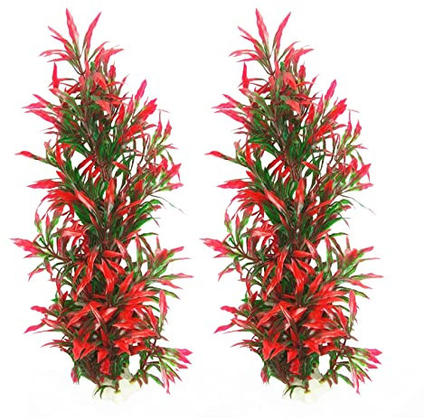 Tfwadmx Lot de 2 grandes plantes d'aquarium artificielles d'environ 31,8 cm pour décoration d'aquarium Plante en plastique pour crevettes Betta glaïeul rouge