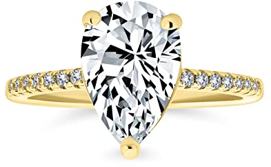 Ring Mit Birnenform 2,5 Karat Tropfenform Solitär AAA CZ Verlobungsring Für Frauen 1 MM Band Kubikzirkonia Gelb 14 Karat Vergoldetes .925 Sterling Silber