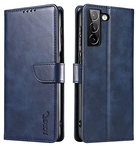 LOLFZ Wallet Case for Samsung Galaxy S22 5G, Vintage Leather Book Case with Card Holder Kickstand Magnetic Closure Flip Case Cover for Galaxy S22 5G - Blue