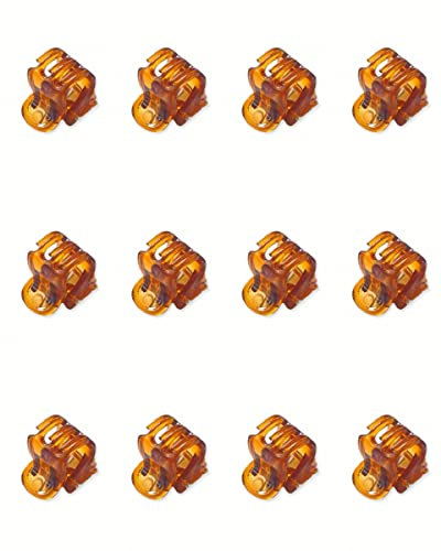 12pcs Mini Hair Claw Clips Clamps Small Plastic Hair Clips Pins Grips Womens Girls Hair Accessories Size 1CM (Brown)